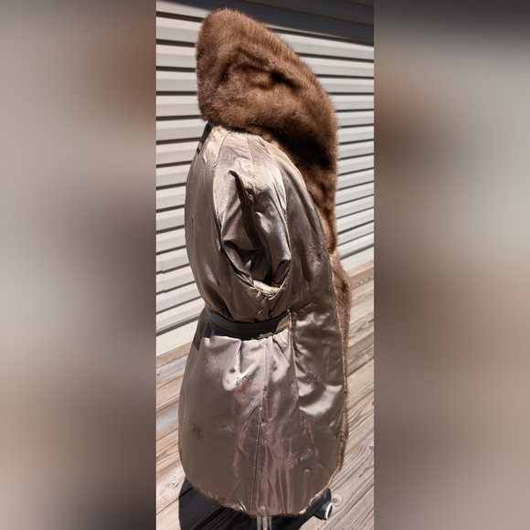 Vintage genuine mink fur jacket Shillitos fur Salon leather belt 50-60s coat - Picture 16 of 17
